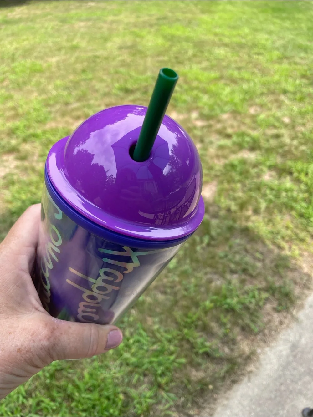 2014 Starbucks Frappuccino 16 oz Cold Cup Tumbler Purple with Holographics